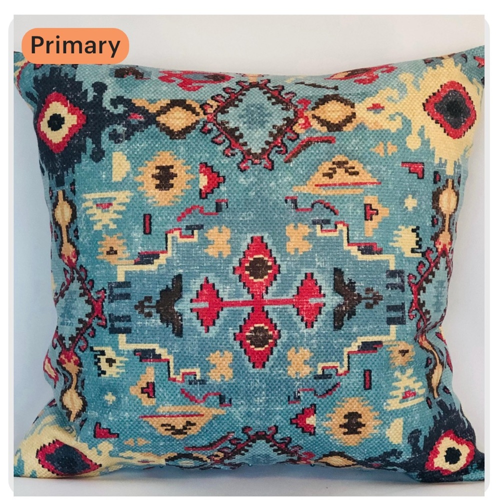Blue and Red Geometric Accent Pillow